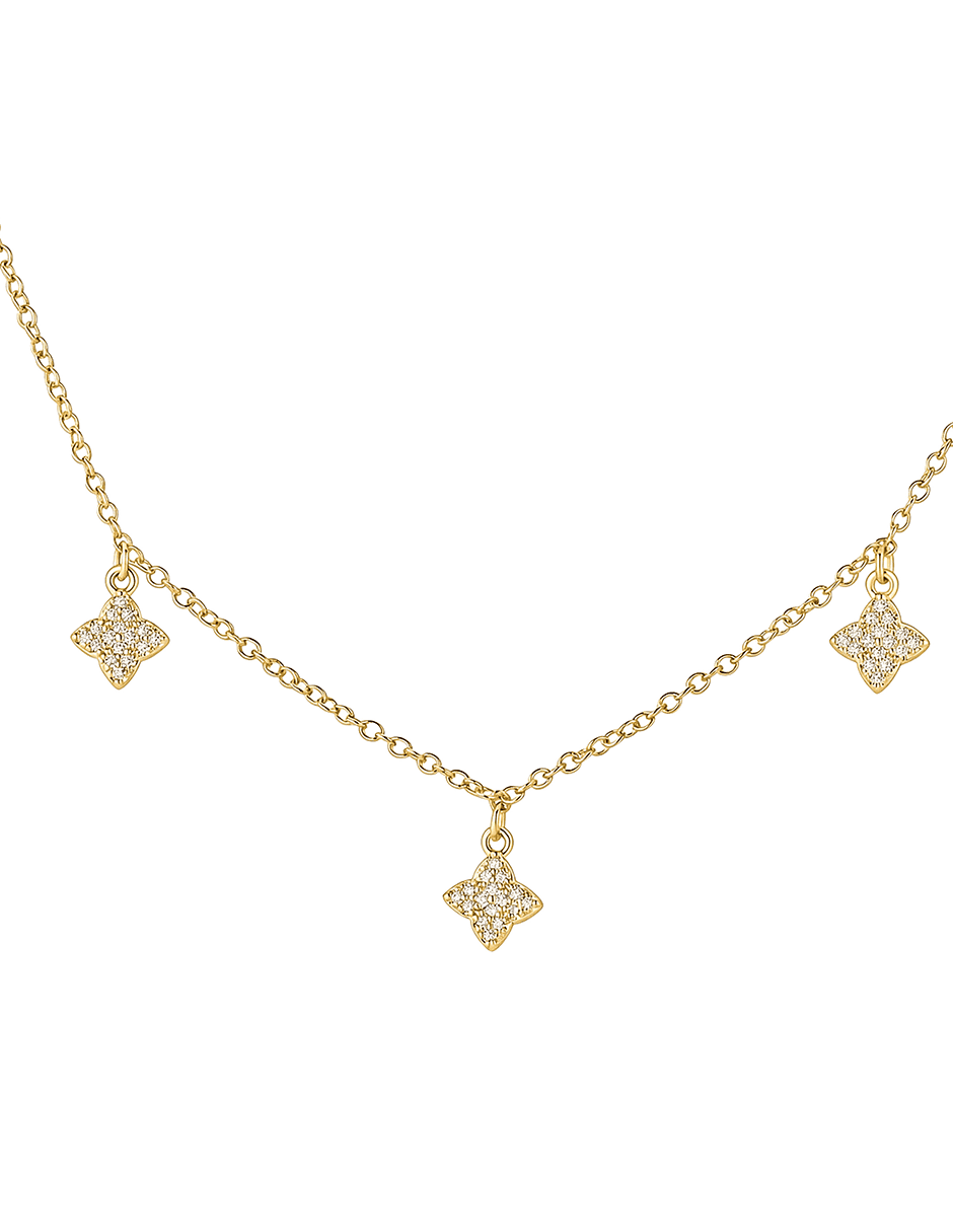 Collar de trébol golden circonias 14 k 4