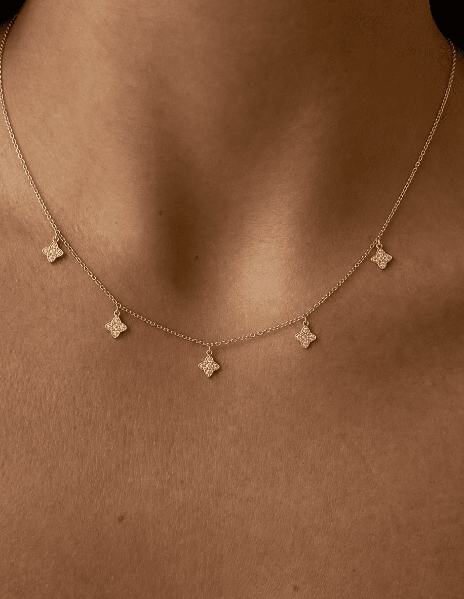 Collar de trébol golden circonias 14 k 2