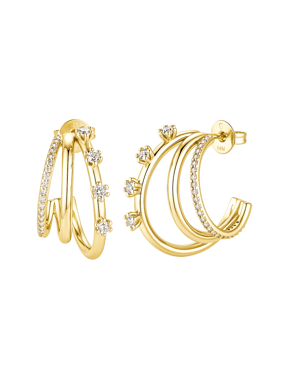 Aretes cortos golden circonias 14 k con acabado baño de oro zirconia 1