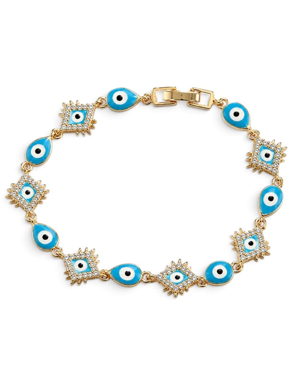Pulsera de oro laminado con zirconia cúbica 14 k joyeria juvenil con diseño de ojo turco