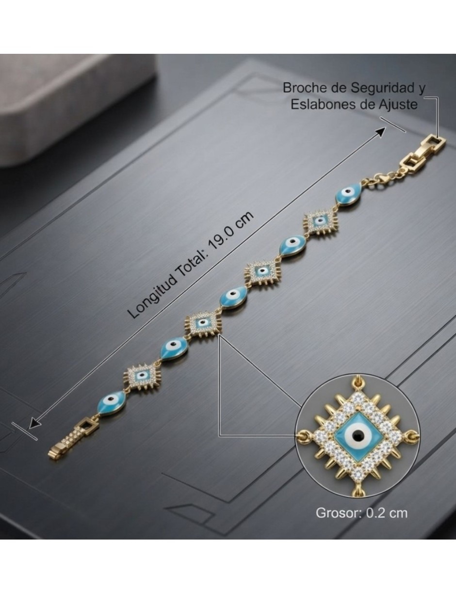 Pulsera de oro laminado con zirconia cúbica 14 k joyeria juvenil con diseño de ojo turco 6