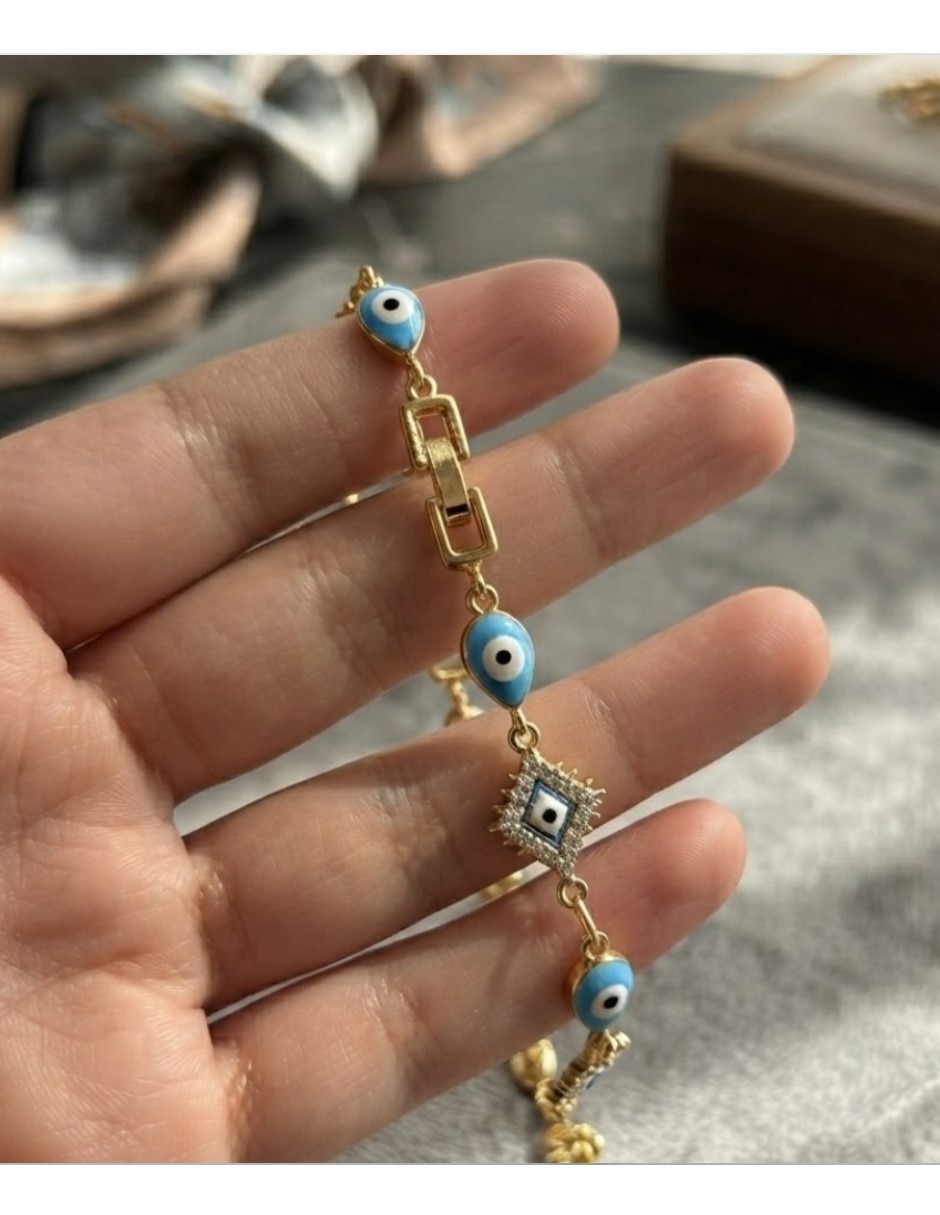 Pulsera de oro laminado con zirconia cúbica 14 k joyeria juvenil con diseño de ojo turco 4