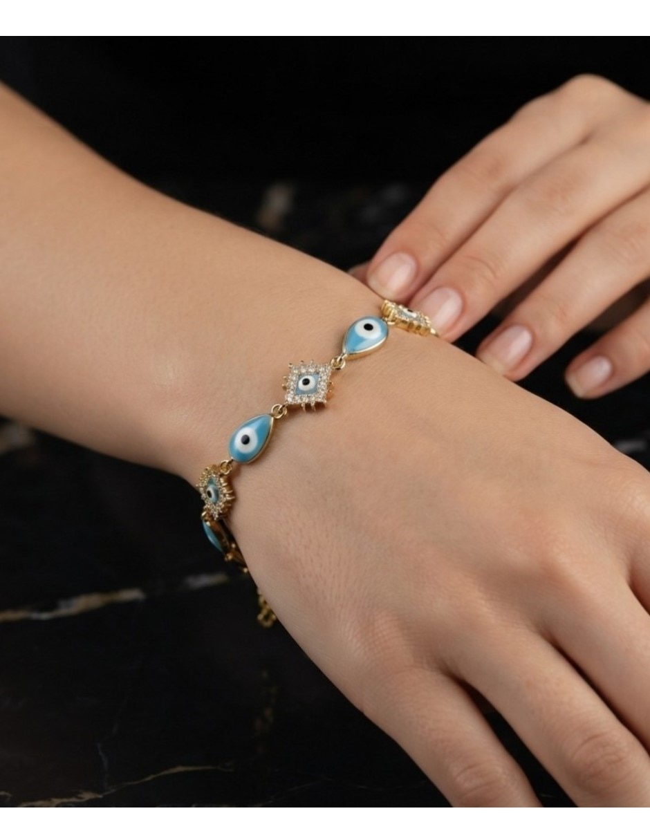 Pulsera de oro laminado con zirconia cúbica 14 k joyeria juvenil con diseño de ojo turco 3