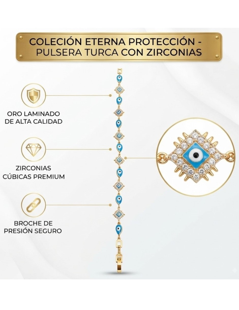 Pulsera de oro laminado con zirconia cúbica 14 k joyeria juvenil con diseño de ojo turco 2