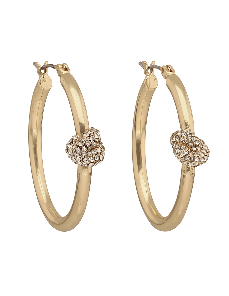 Aretes circulares Gold Crystal Knots con acabado pavé cristal Aretes circulares Gold Crystal Knots con acabado pavé cristal