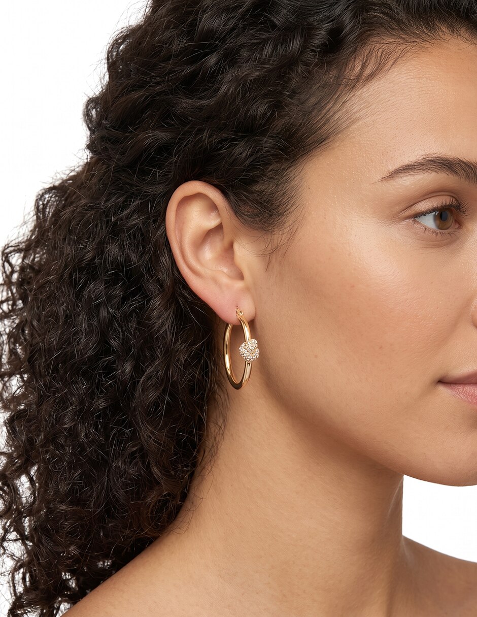 Aretes circulares Gold Crystal Knots con acabado pavé cristal 3