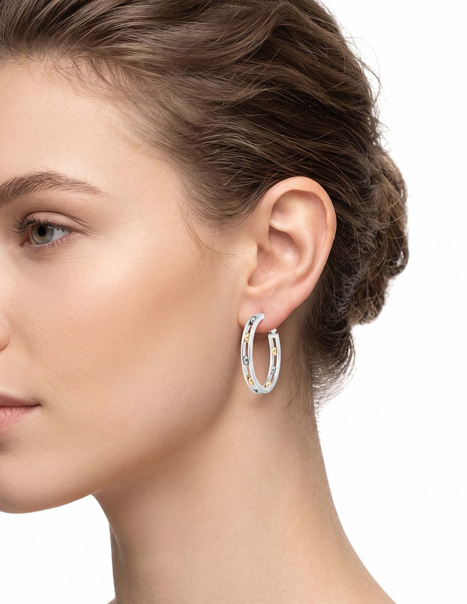 Aretes circulares Mixed Metal Links & Beads con acabado pulido 3