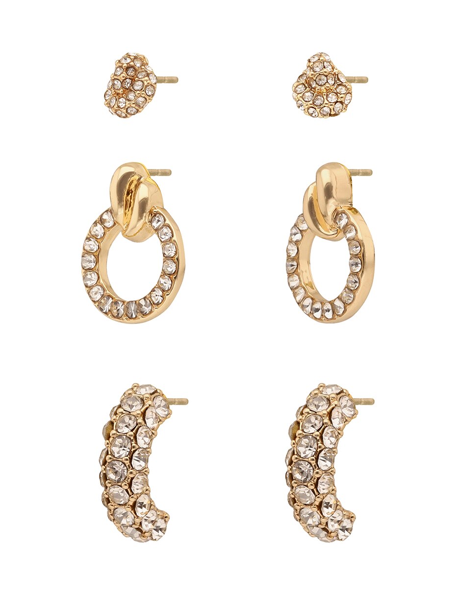 Set de aretes Gold Crystal Knots con acabado pulido cristal 2