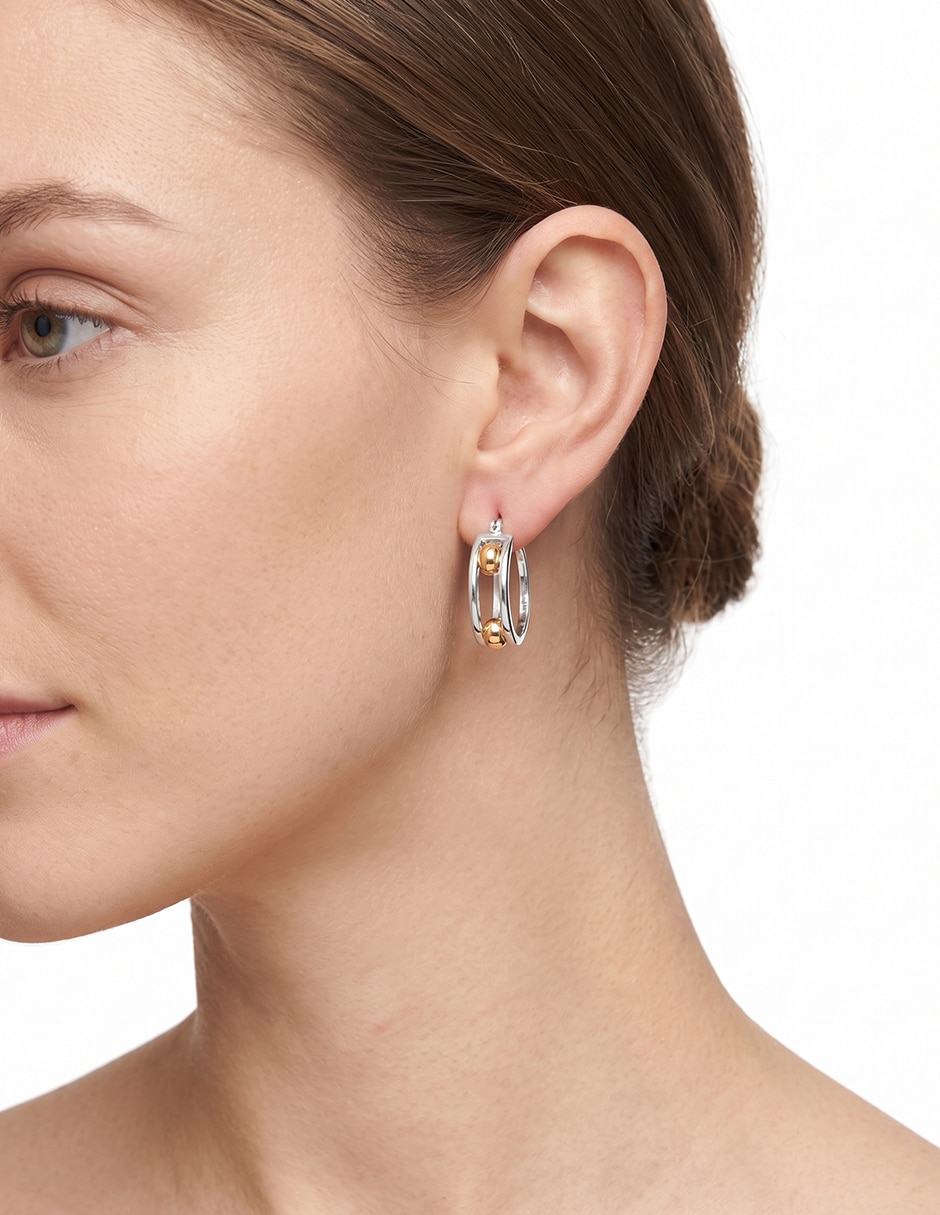 Aretes circulares Mixed Metal Links & Beads con acabado pulido 2