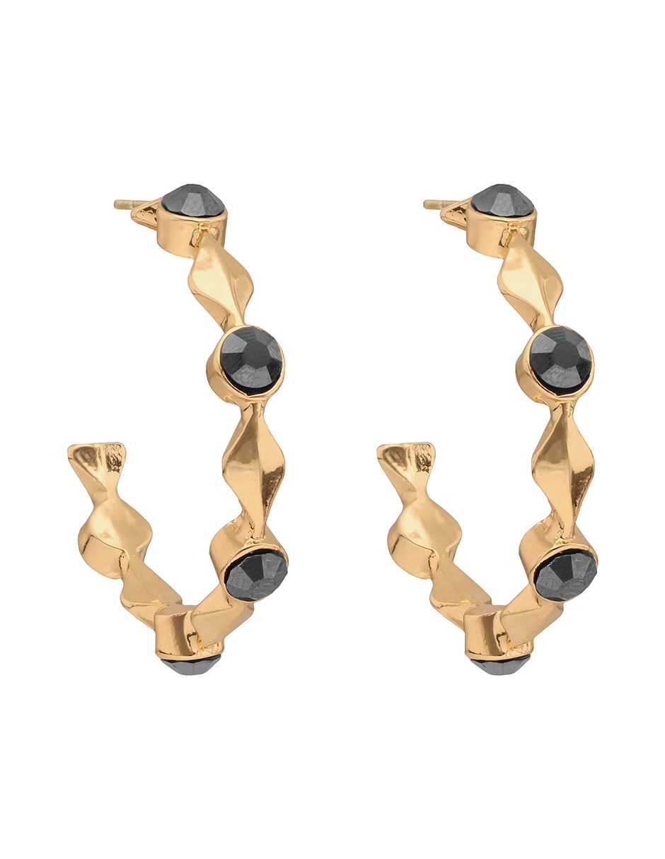 Aretes circulares Jet Hematite Stones con acabado brillante cristal Aretes circulares Jet Hematite Stones con acabado brillante cristal
