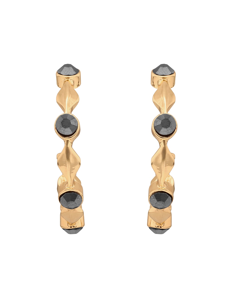 Aretes circulares Jet Hematite Stones con acabado brillante cristal 2