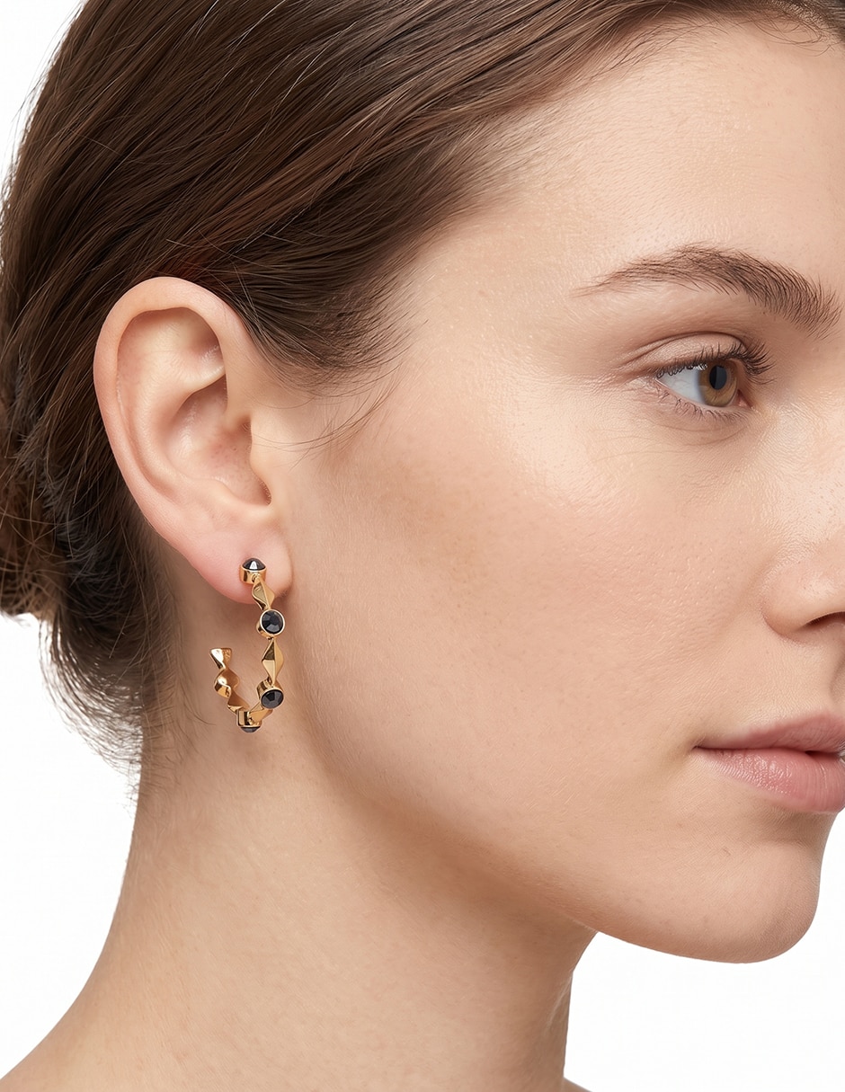 Aretes circulares Jet Hematite Stones con acabado brillante cristal 3
