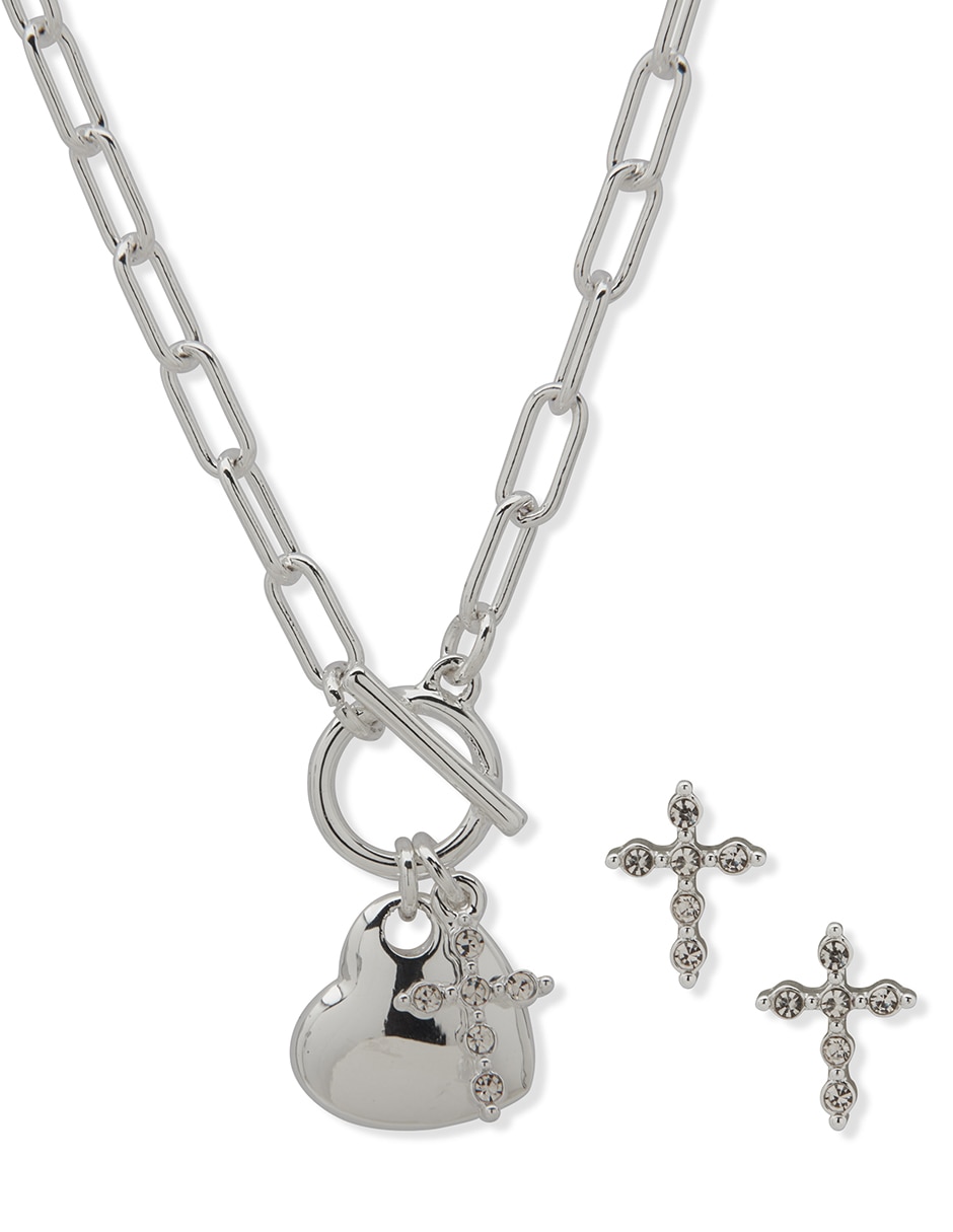 Aretes y collar de aleación de metal