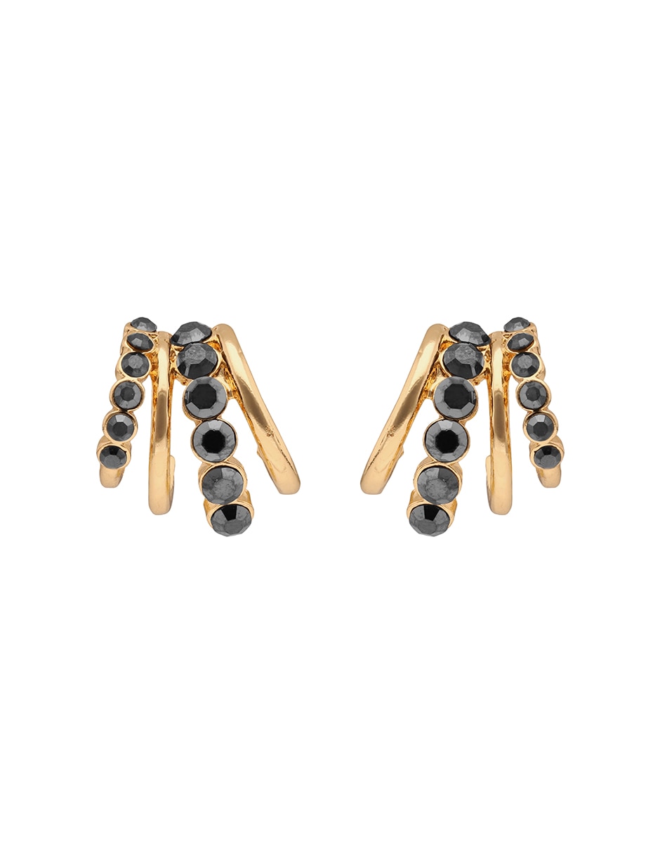 Aretes circulares Jet Hematite Stones con acabado pavé cristal Aretes circulares Jet Hematite Stones con acabado pavé cristal