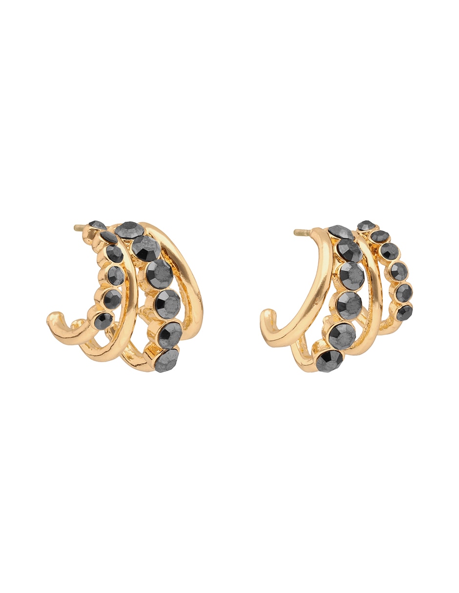 Aretes circulares Jet Hematite Stones con acabado pavé cristal 2