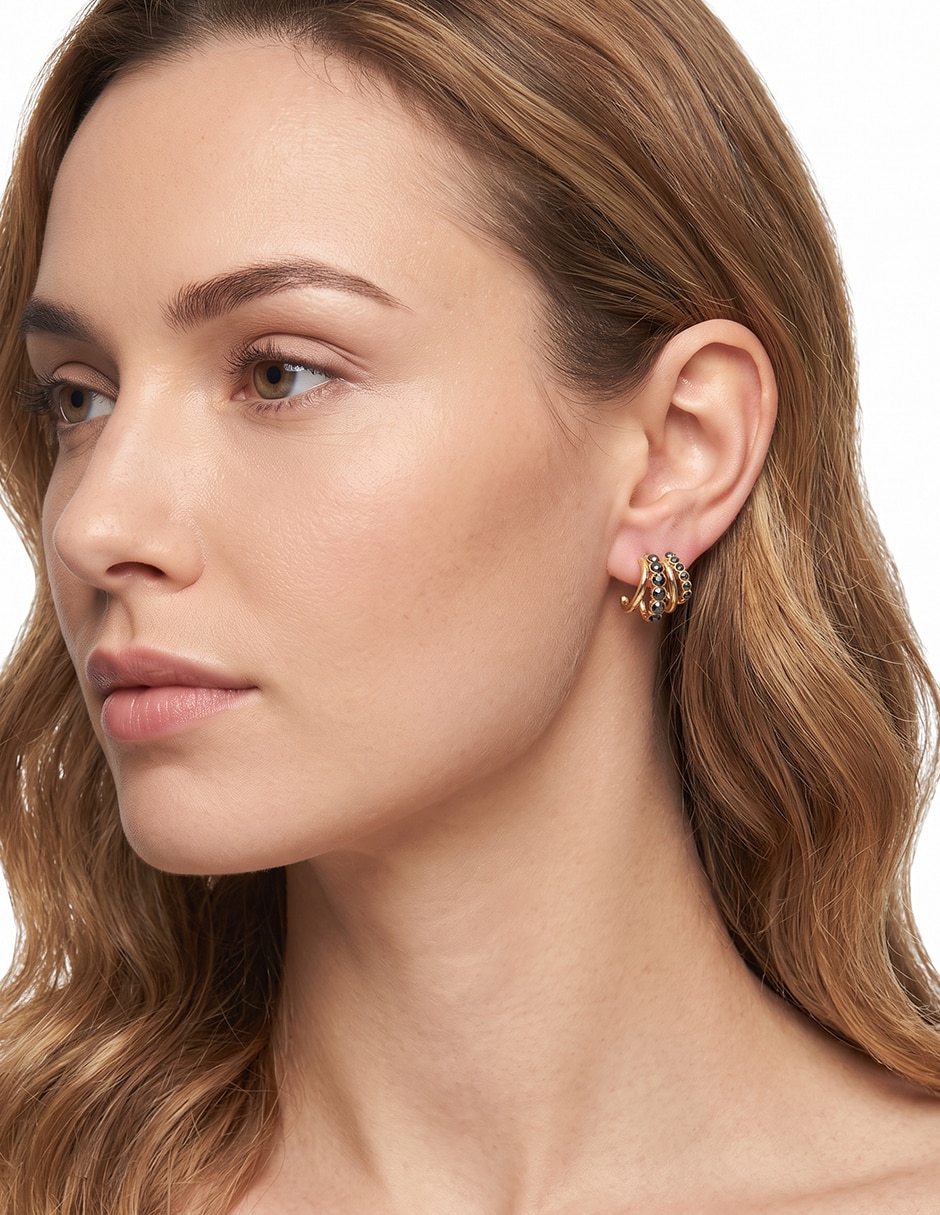 Aretes circulares Jet Hematite Stones con acabado pavé cristal 3