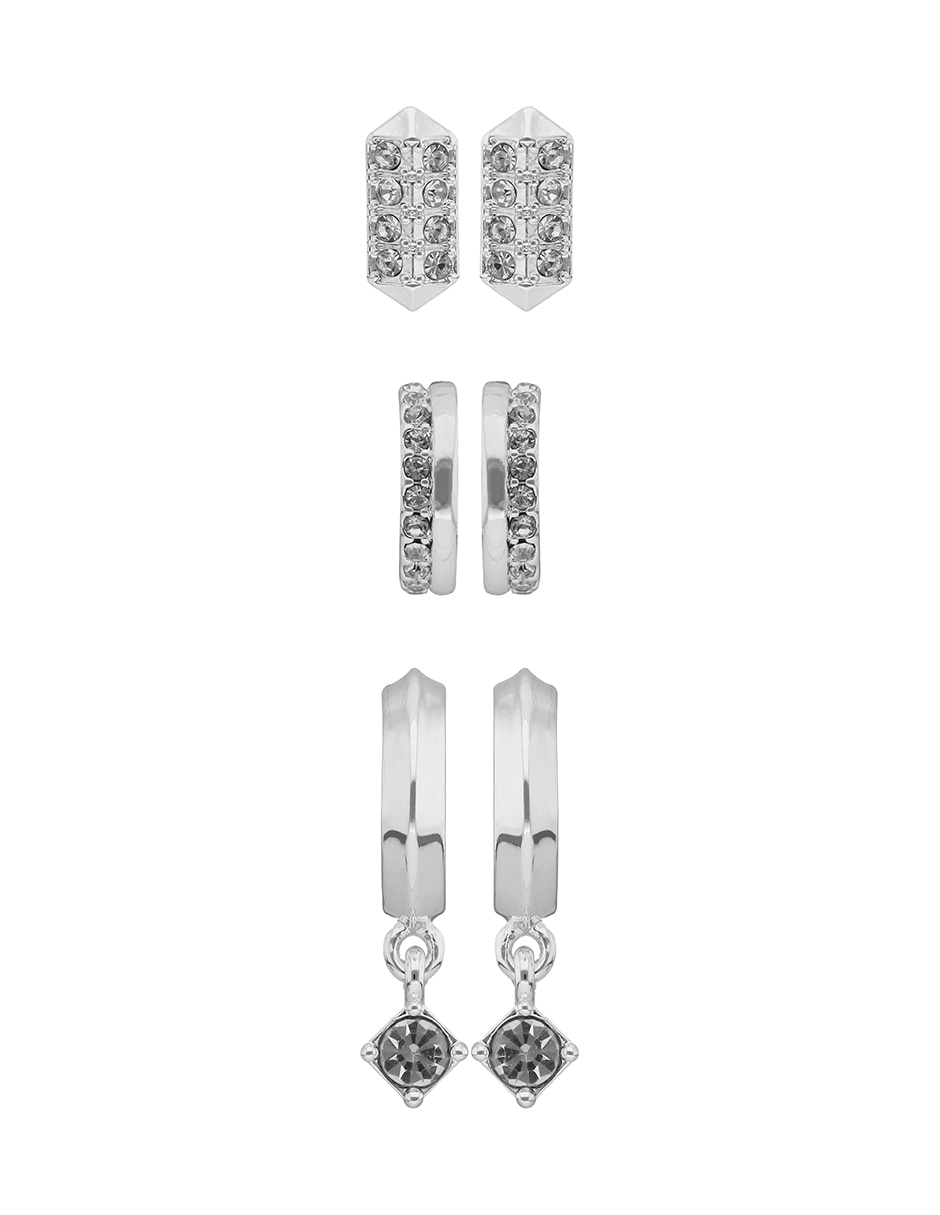 Set de aretes Checkered Crystal con acabado pavé cristal