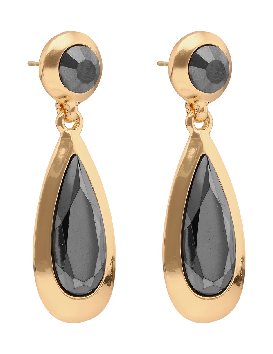Aretes de gota Jet Hematite Stones con acabado pulido cristal 2