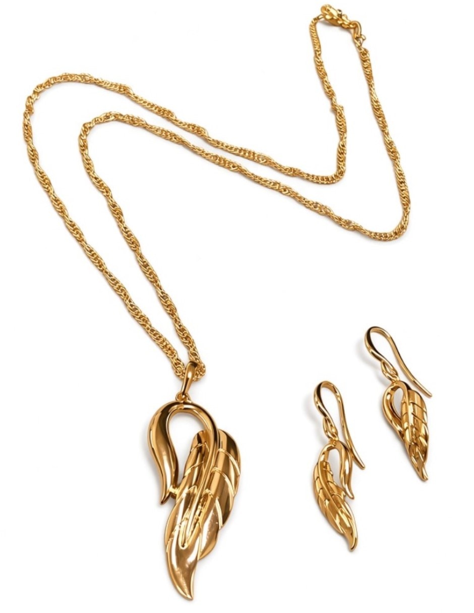 Aretes y collar de hoja de oro laminado 14 K