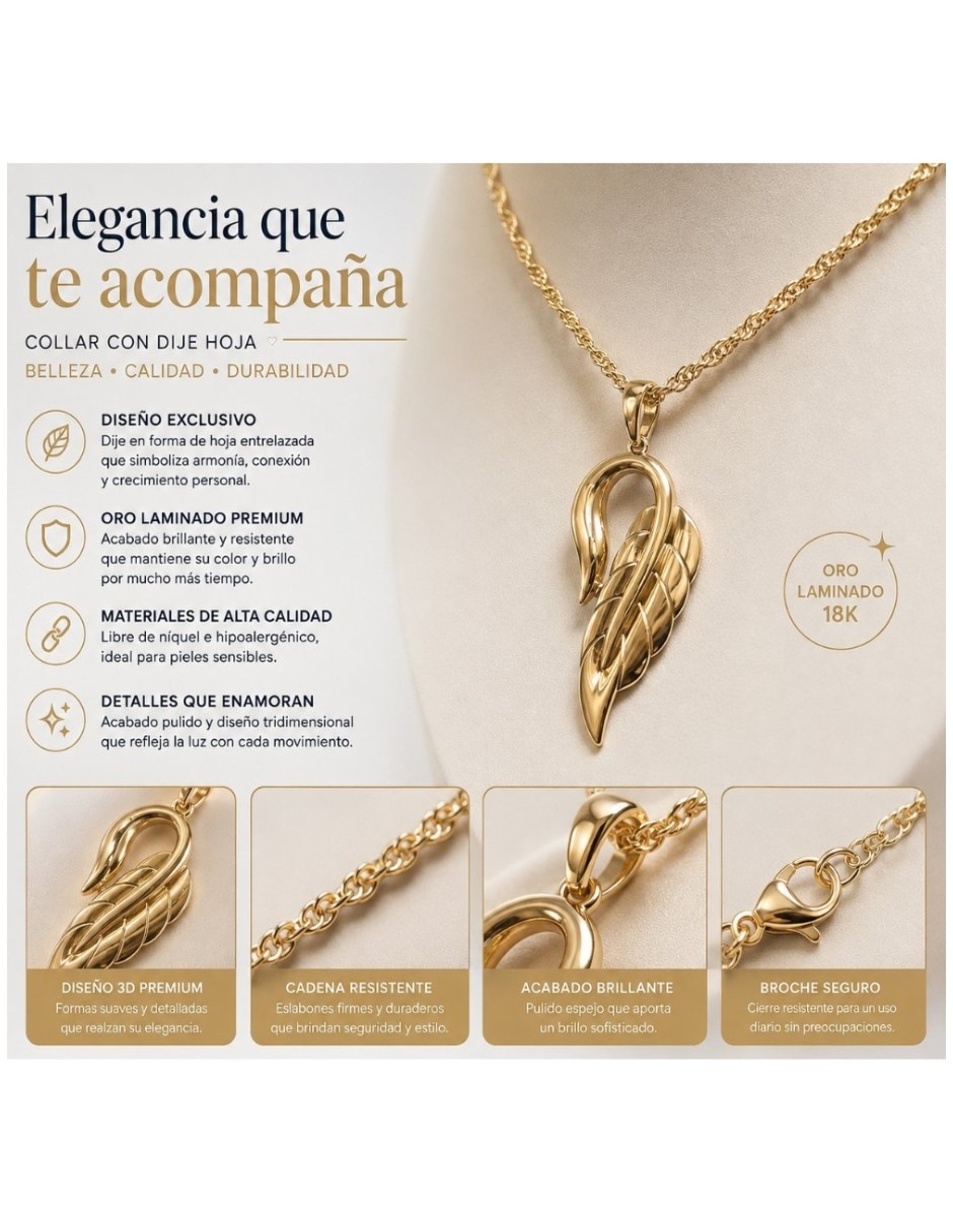 Aretes y collar de hoja de oro laminado 14 K 2