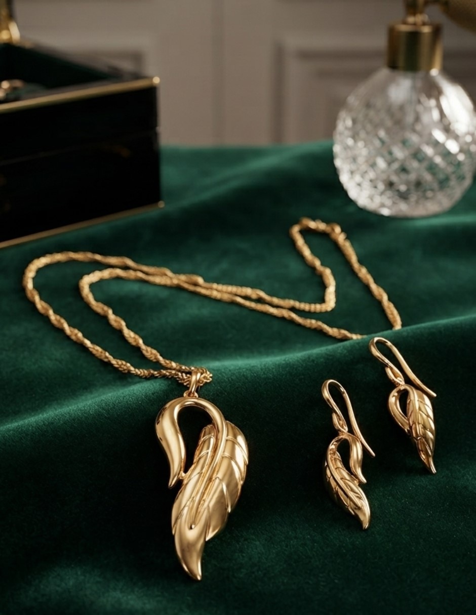 Aretes y collar de hoja de oro laminado 14 K 5