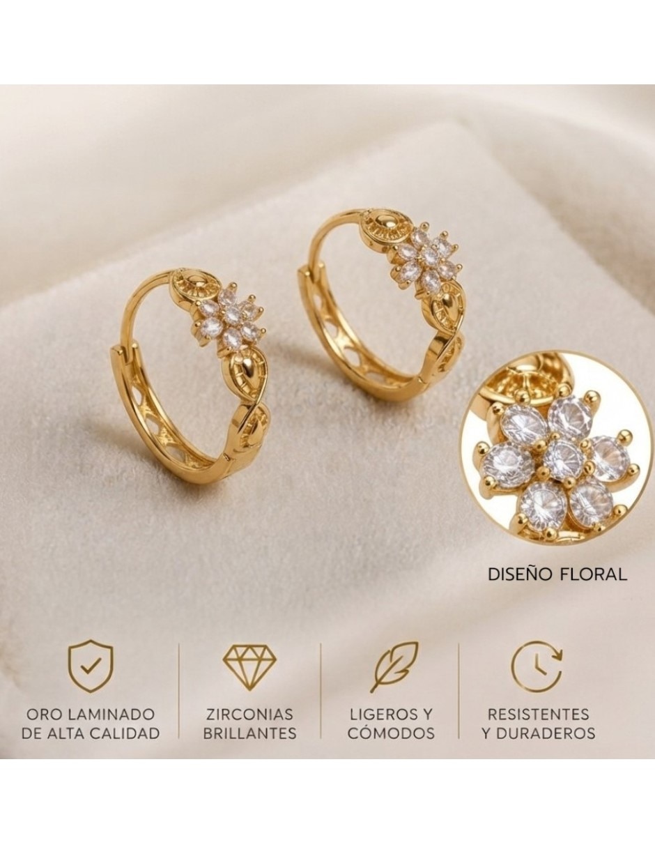 Arracadas de flor de oro laminado 14 K con acabado brillante 4