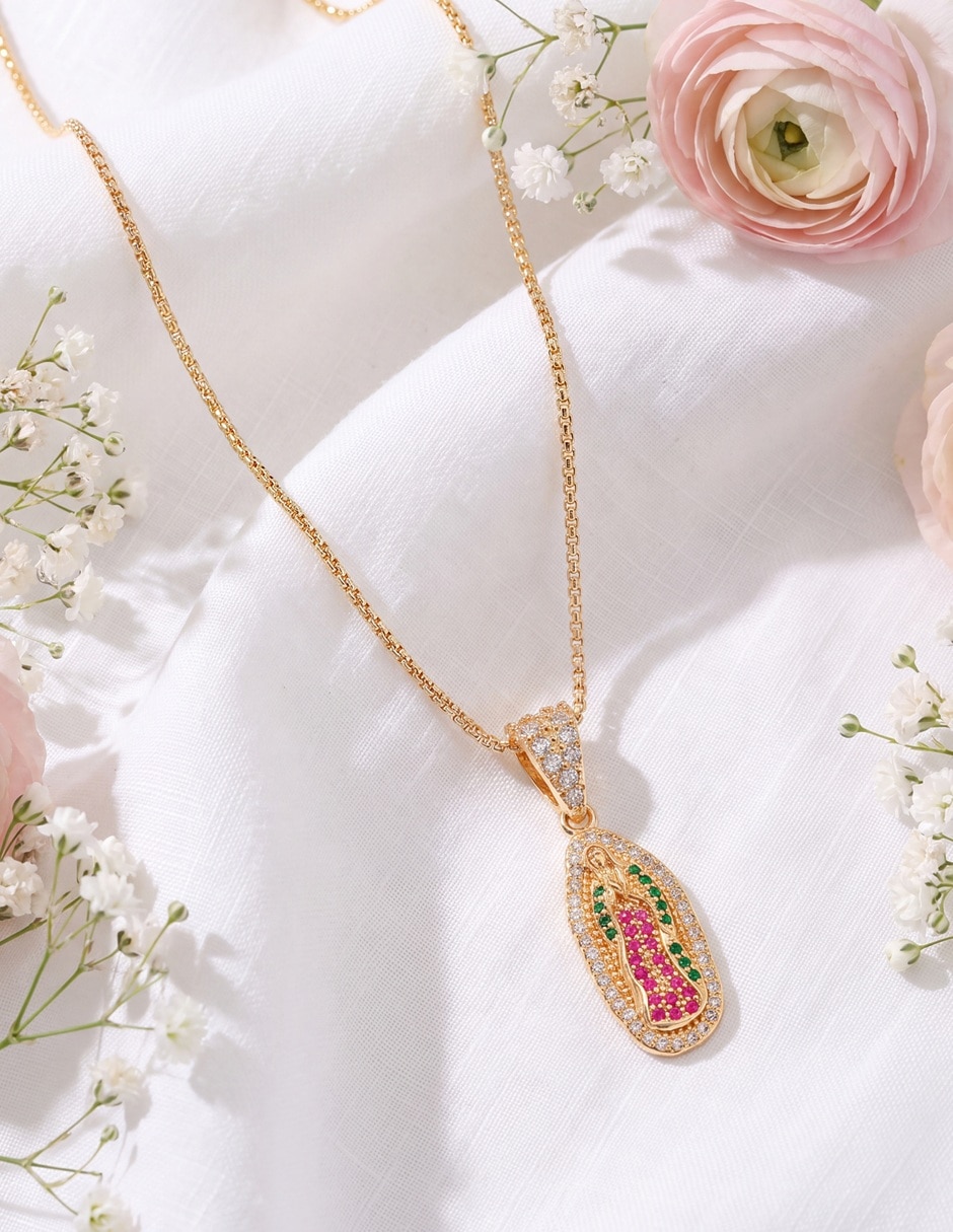 Gargantilla Virgen de Guadalupe acabado baño de oro 18 K 5