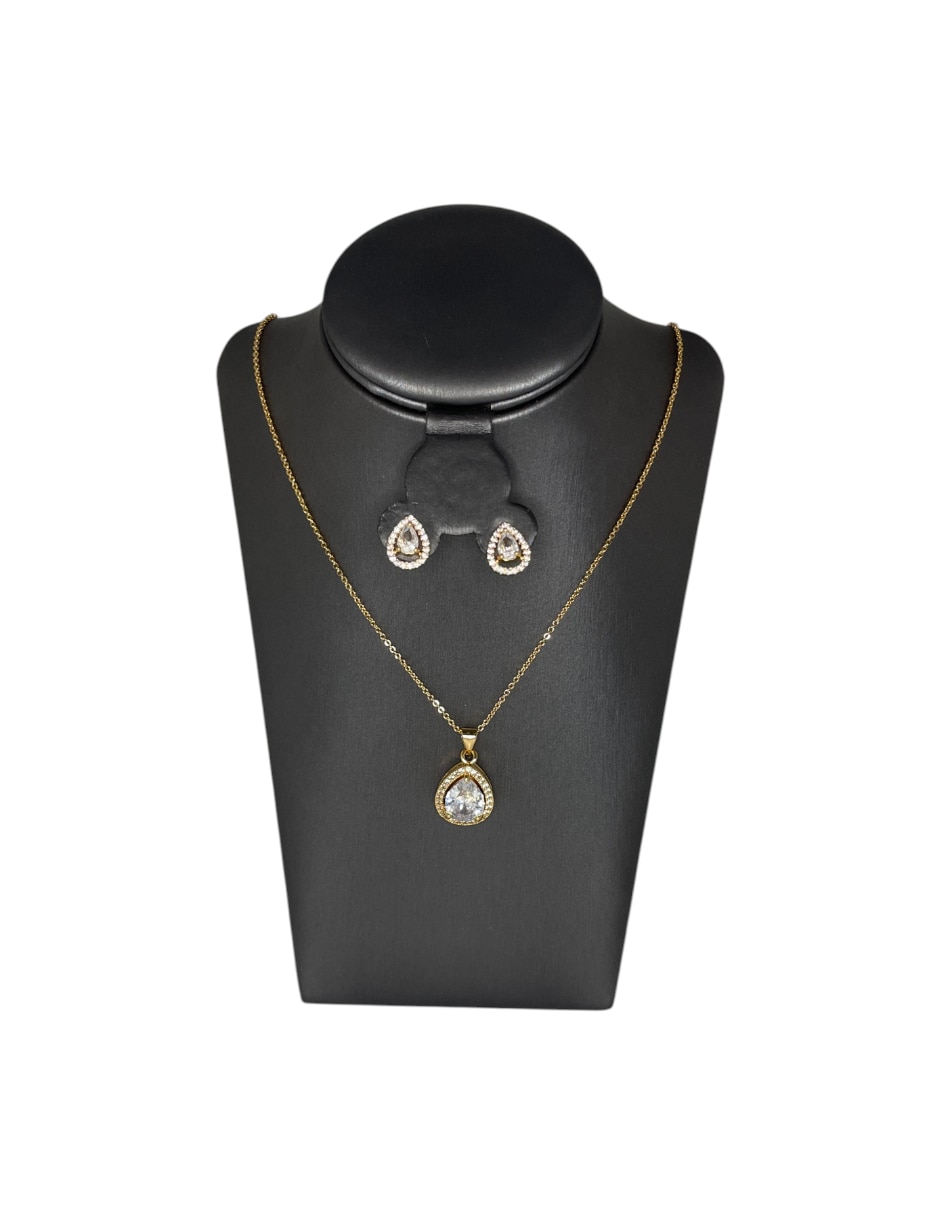 Aretes y collar de acero inoxidable zirconia