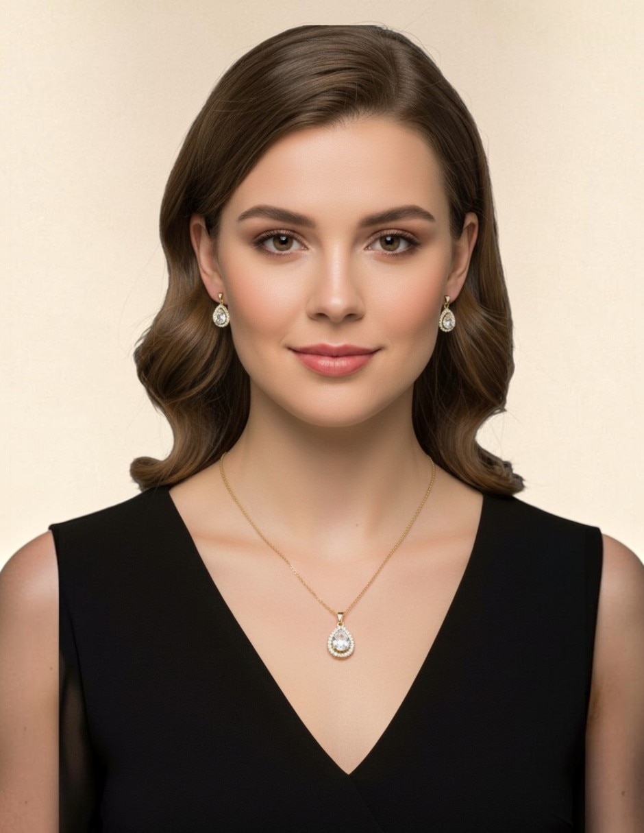 Aretes y collar de acero inoxidable zirconia 5