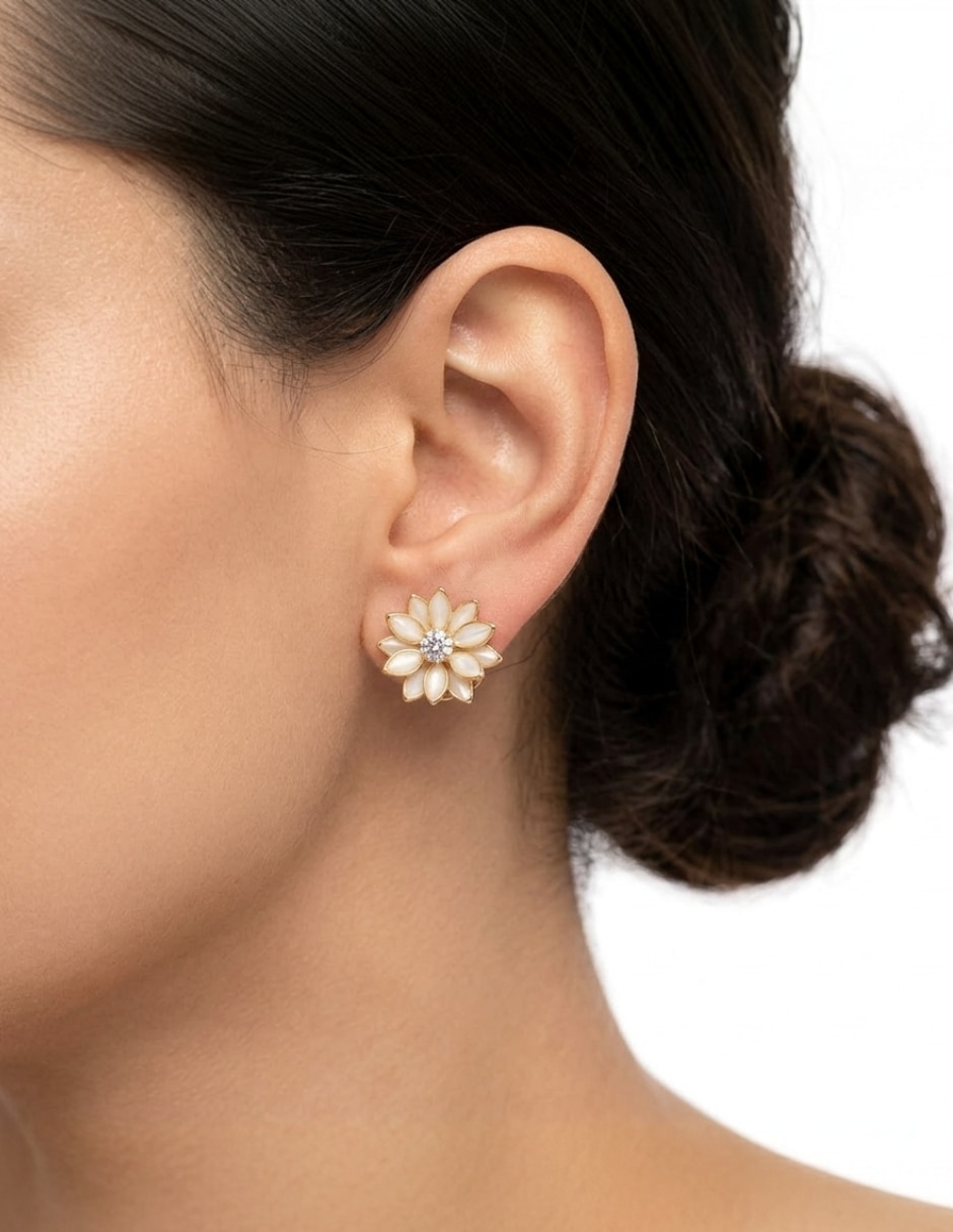 Aretes de flor de loto Joyería de oro laminado 18 K