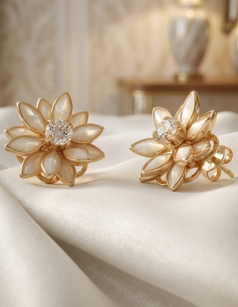 Aretes de flor de loto Joyería de oro laminado 18 K
