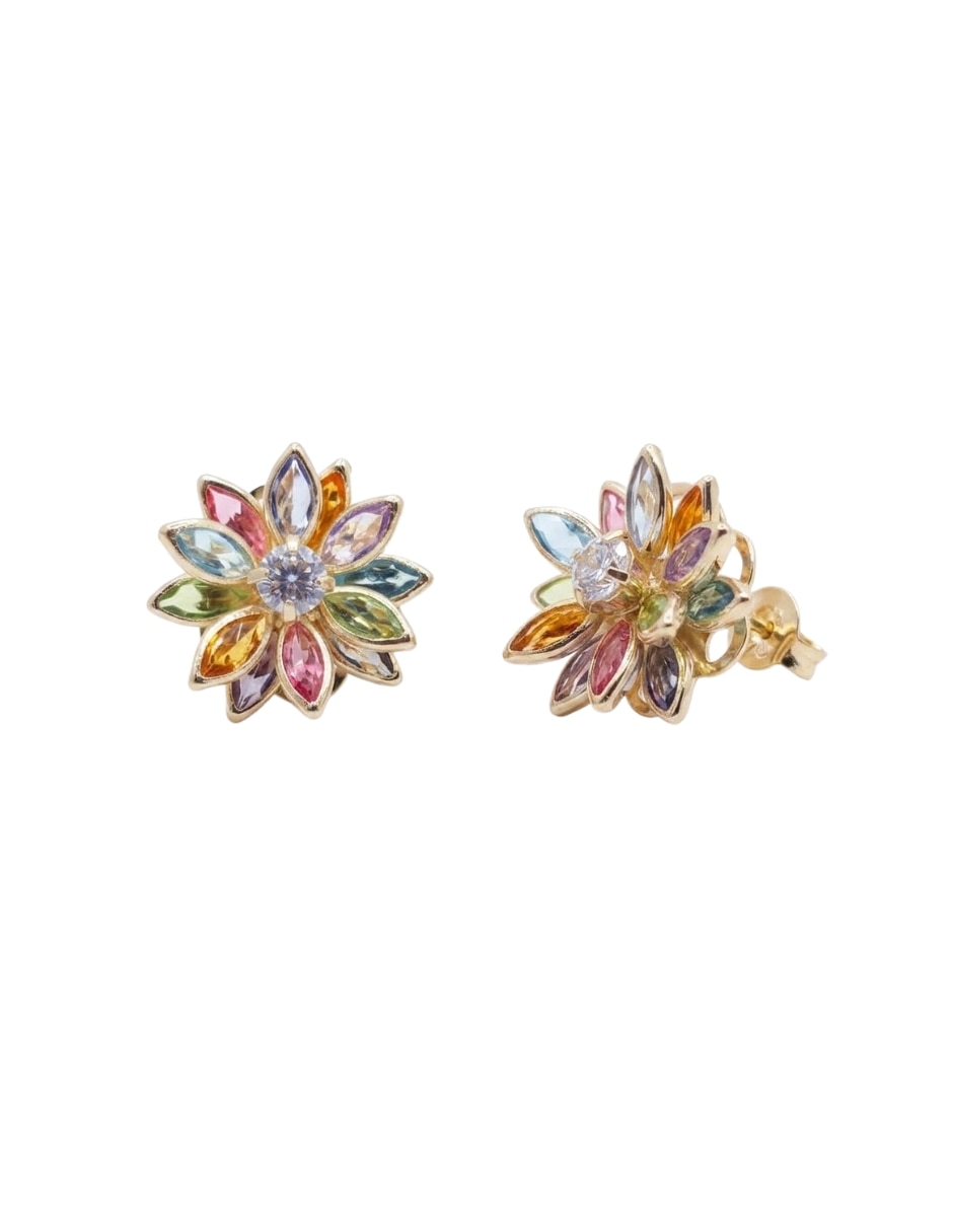 Aretes cortos flor de loto de oro laminado 18 k zirconia