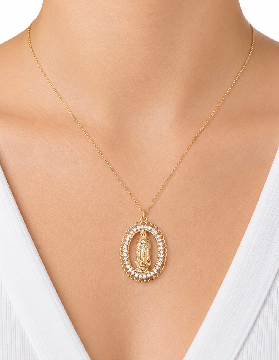 Medalla y cadena Virgen de Guadalupe de ovalado de plata P 925 3