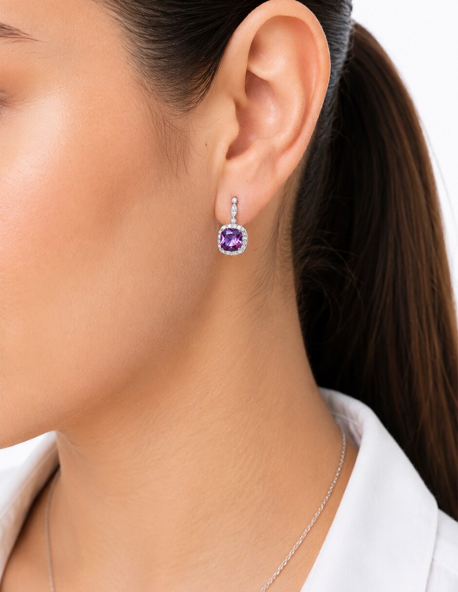 Aretes cuadrados Clásico Circuadrado de plata P 925 con acabado pavé 4