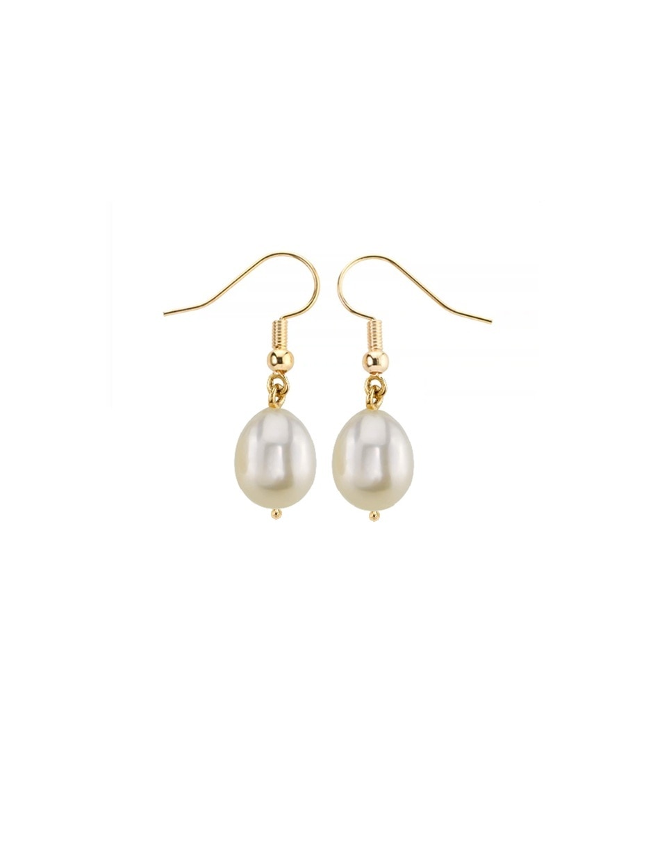 Aretes de gota México Clásico de oro amarillo 14 K con acabado pulido perla