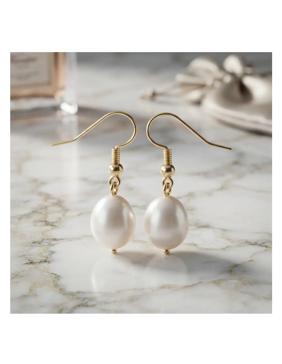 Aretes de gota México Clásico de oro amarillo 14 K con acabado pulido perla