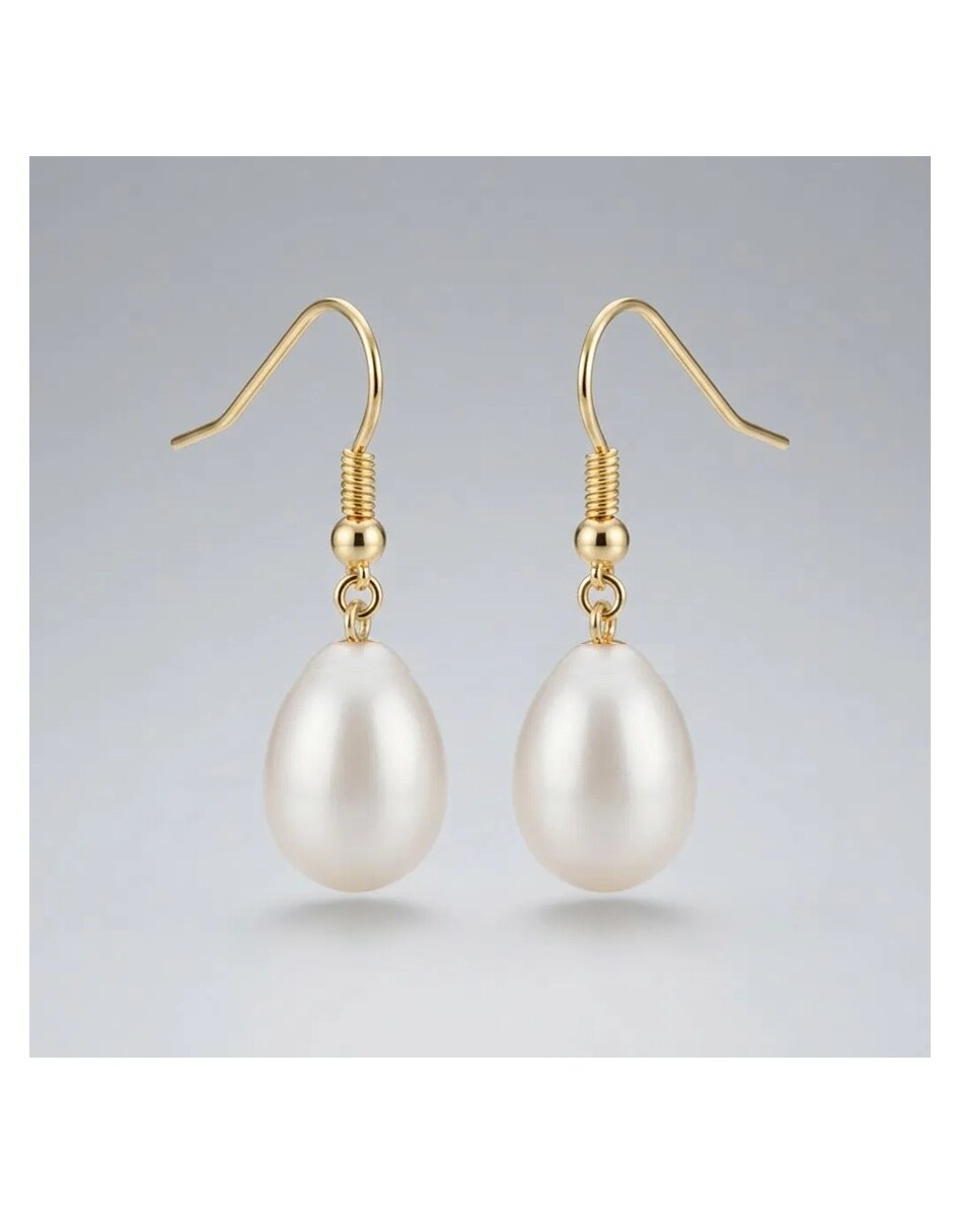 Aretes de gota México Clásico de oro amarillo 14 K con acabado pulido perla