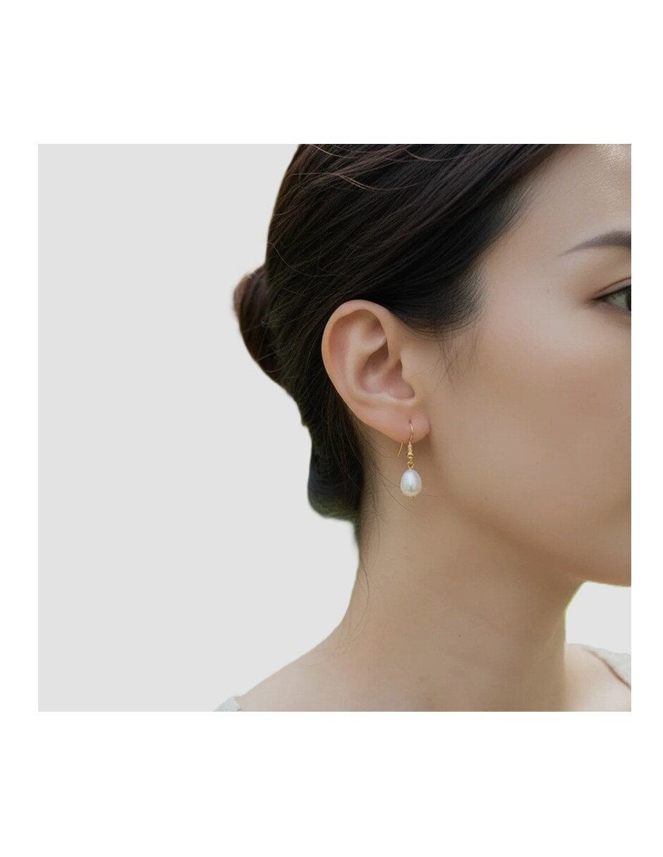Aretes de gota México Clásico de oro amarillo 14 K con acabado pulido perla 7