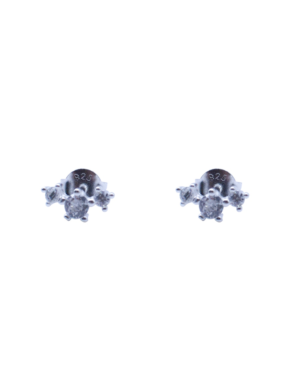 Arete cortos de princesas de plata con acabado plateado zirconia