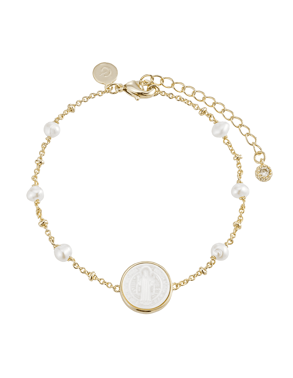Pulsera con perla acabado baño de oro 14 K