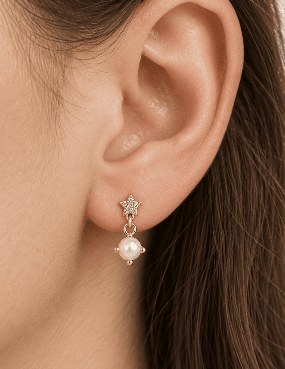 Piercing de estrella de 14 k perla acabado de baño de oro 4