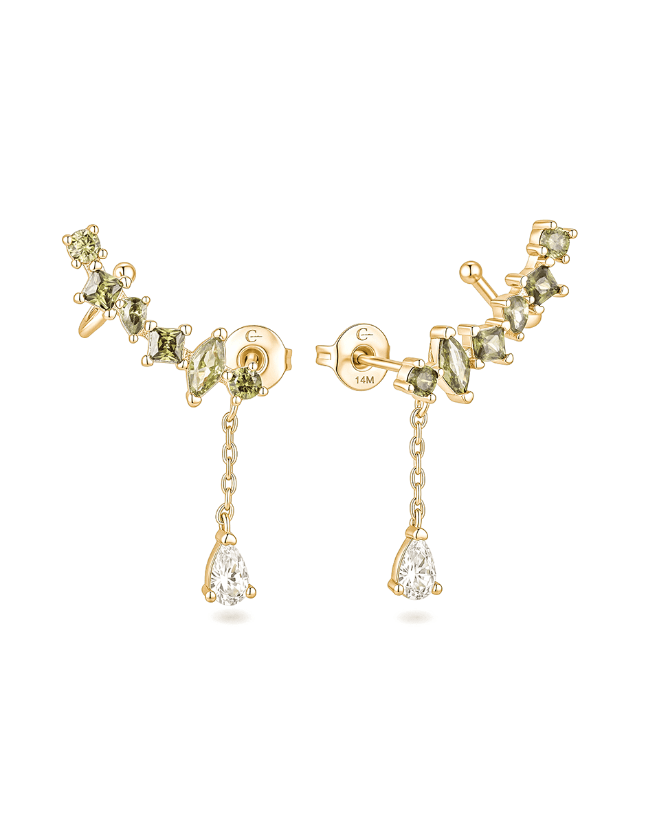 Aretes cortos con acabado baño de oro 14 K zirconia