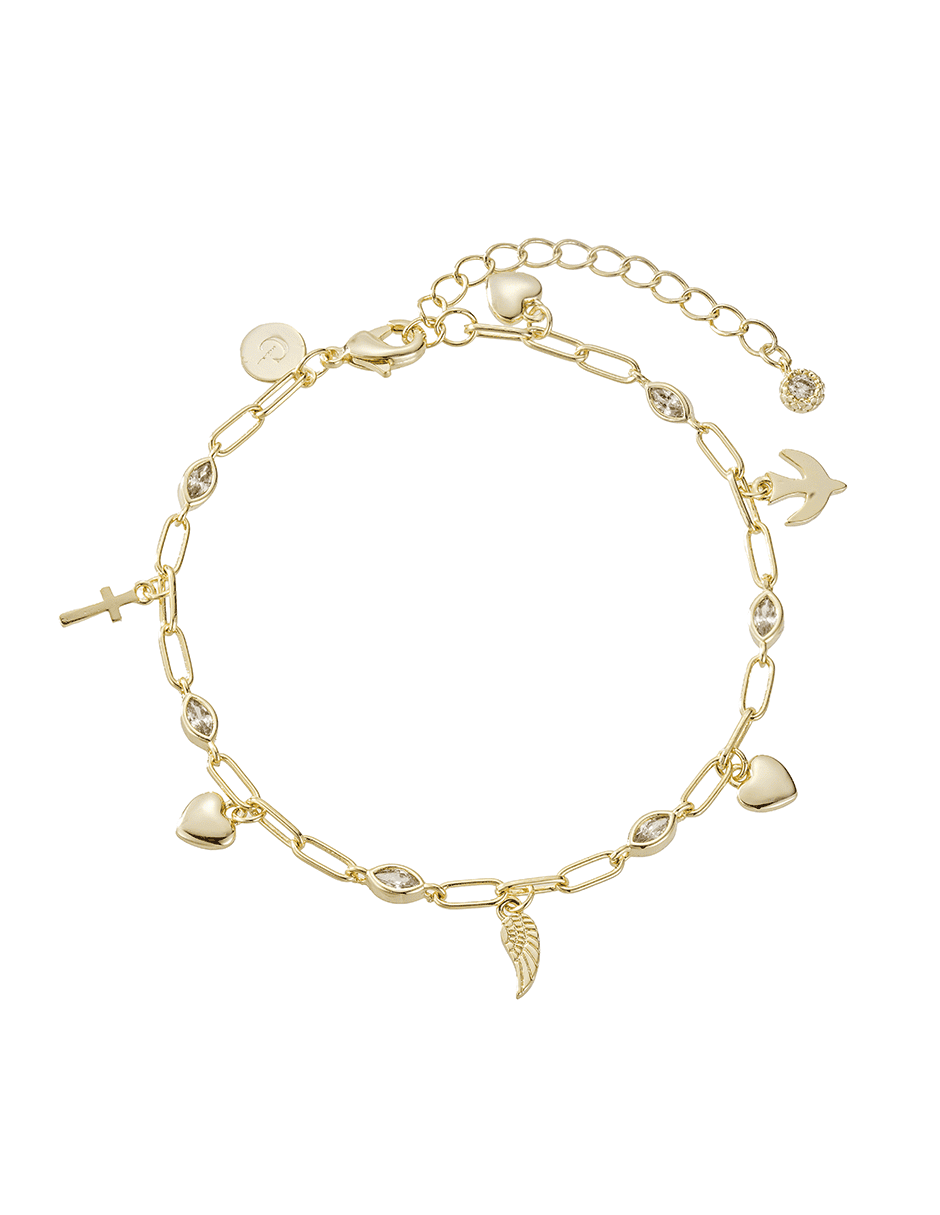 Pulsera con zirconia acabado baño de oro 14 K