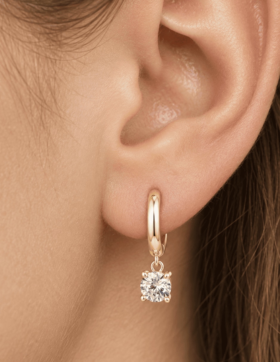 Aretes huggies de gota con acabado baño de oro 14 K zirconia 4
