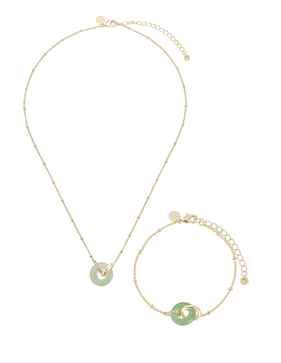 Collar y pulsera con acabado baño de oro 14 K jade