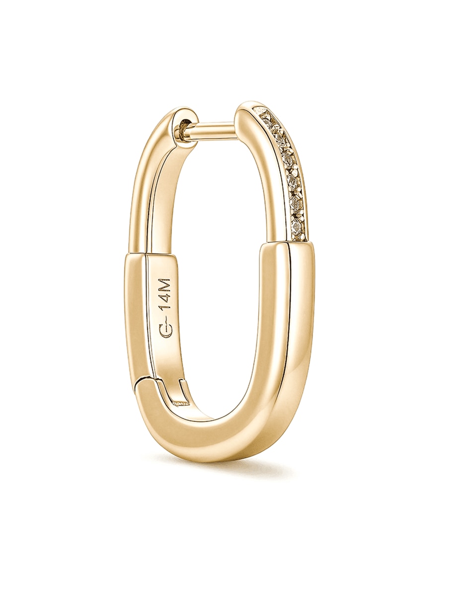 Aretes huggies ovalados con acabado baño de oro 14 K zirconia 2