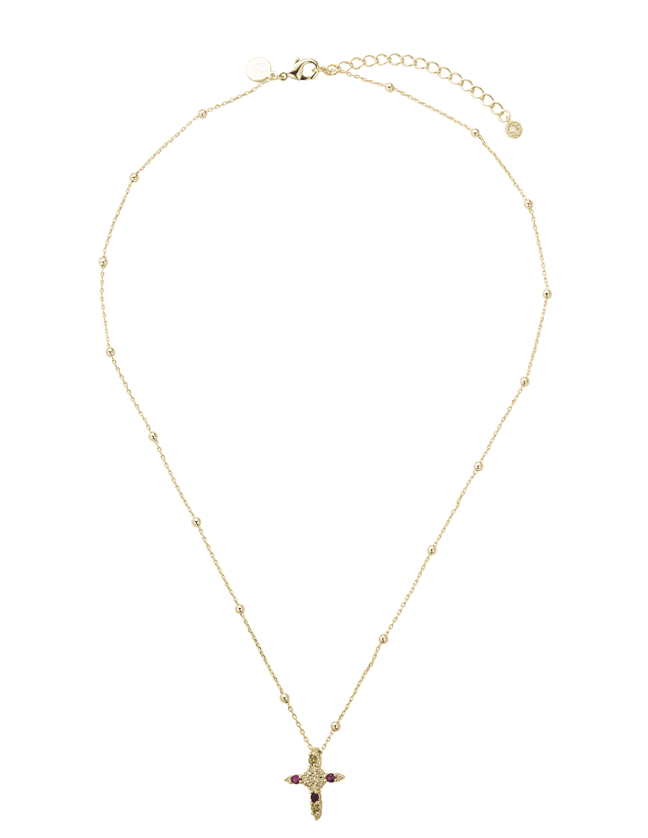 Collar de cruz con acabado baño de oro 14 K