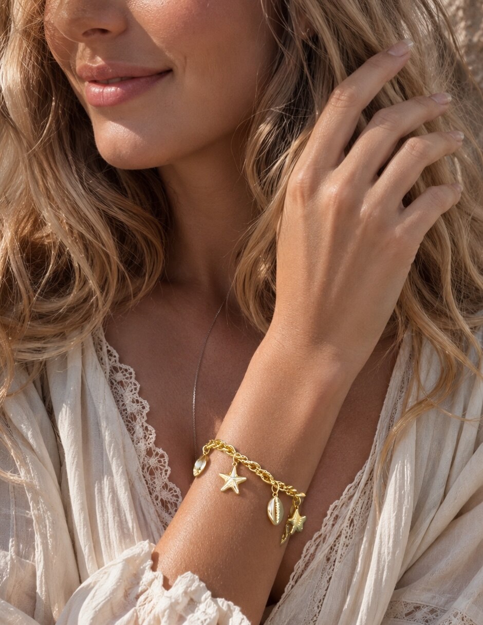 Pulsera con Marevia acabado baño de oro 6