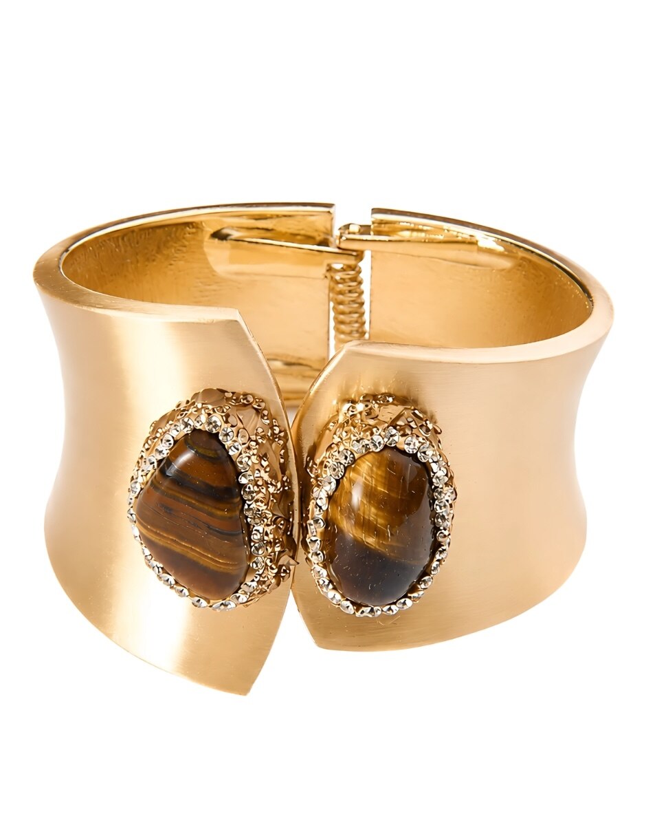 Brazalete con piedra natural Tigris acabado baño de oro Brazalete con piedra natural Tigris acabado baño de oro