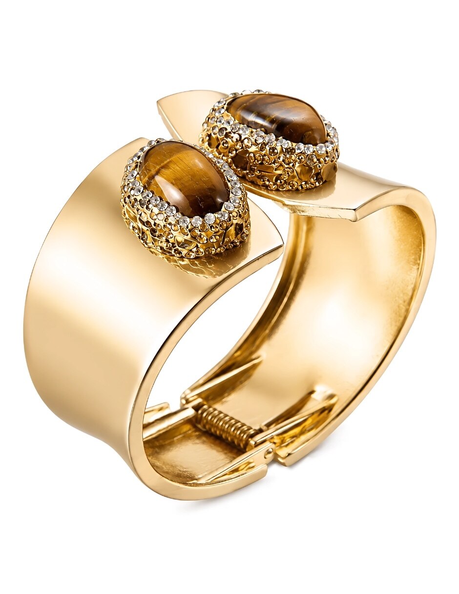 Brazalete con piedra natural Tigris acabado baño de oro 2